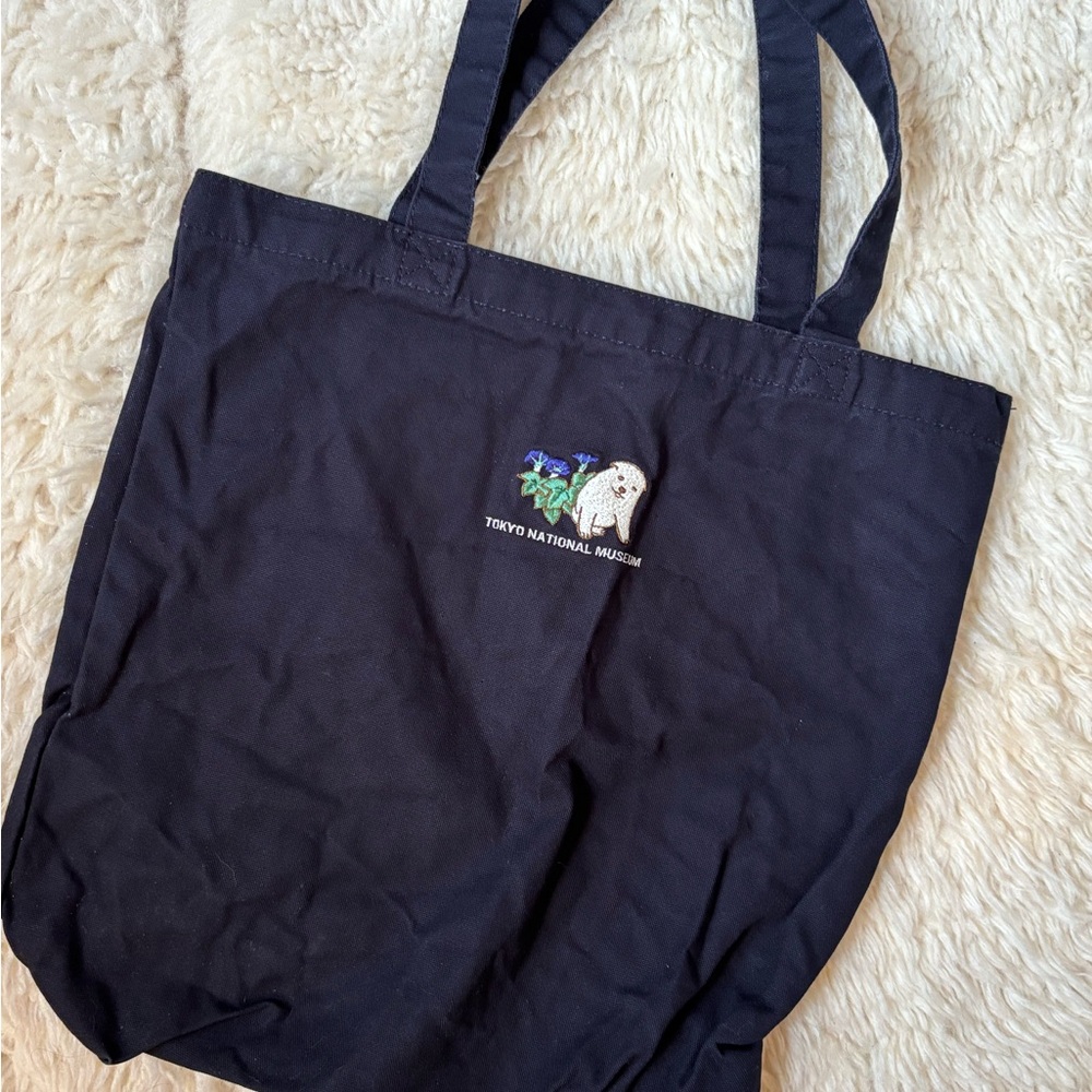Tokyo National Museum Embroidered Black Tote with Morning Glories